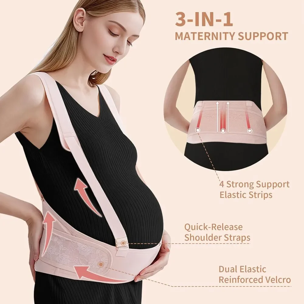 Maternity Belly Band Pregnancy Support Belt Adjustable Back & Abdomen Pink